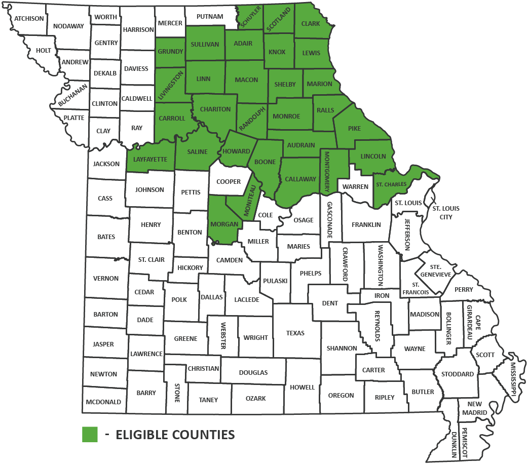 map of missouri counties that are eligible for CRCL grant