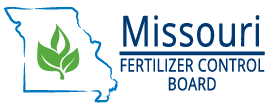 missouri fertilizer control board logo with the state of missouri with a plant in the center